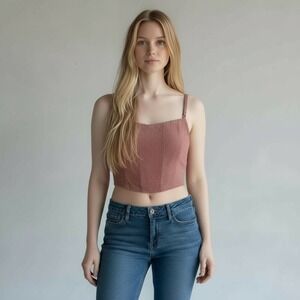 Free People Rose Mauve Corset Cropped‎ Cami Tank Top Women's Size L